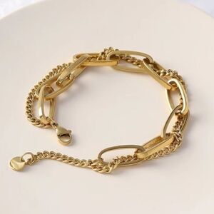 - #34B NEW 18K Gold Plated Chunky Double Chain Bracelet